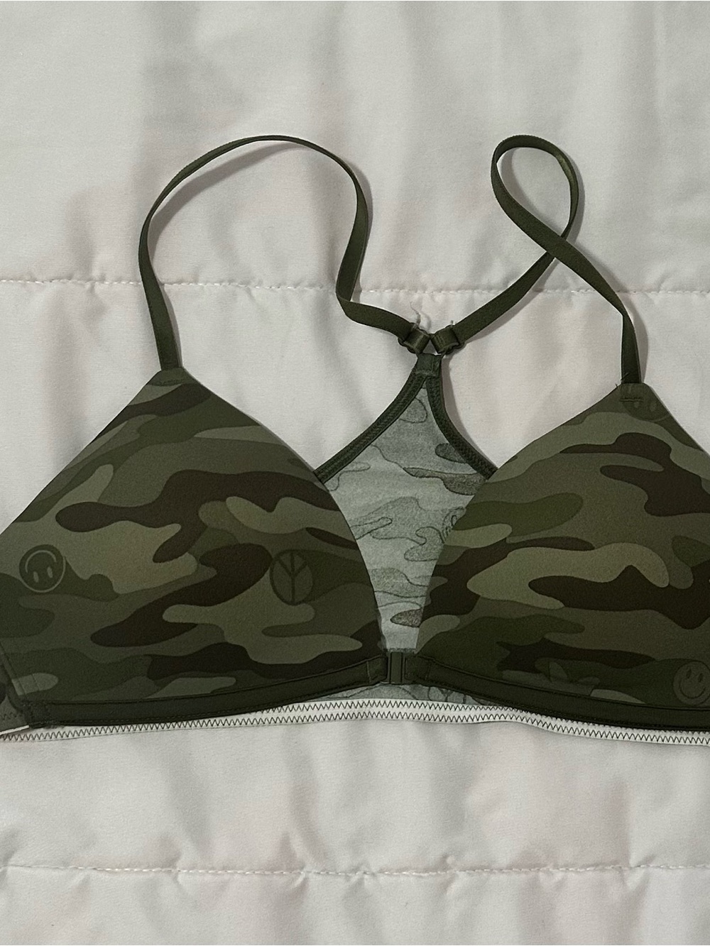 Victoria's Secret PINK Junior Olive Green Camo Wireless Racerback Bralette